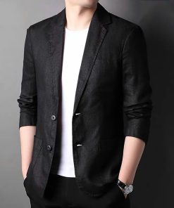 Áo khoác blazer nam cao cấp, phong cách Hàn quốc, có 2 túi, chất liệu linen xịn mịn