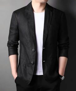 Áo khoác blazer nam cao cấp, phong cách Hàn quốc, có 2 túi, chất liệu linen xịn mịn