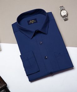 Áo Sơ Mi Nam Công Sở Trung Niên Thương Hiệu Anton Dài Tay Vải Cotton Xanh Đậm Trơn Có Túi -XA13