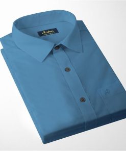 Áo Sơ Mi Nam Công Sở Trung Niên Thương Hiệu Anton Somianton Vải Cotton Màu Xanh Trơn Ngắn Tay Có Túi - SN13