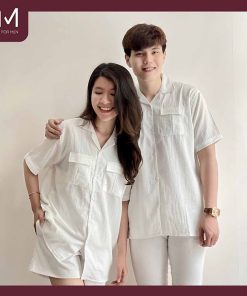 Áo sơ mi ngắn tay couple thời trang nam nữ, thun đũi trơn chất mát, phù hợp cho các bạn trẻ - FORMEN SHOP - FMHK003