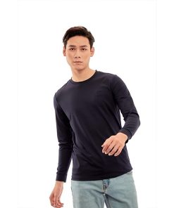 Áo thun nam dài tay Aligro màu navy co giãn 4 chiều chất thun cao cấp ALGAPD059