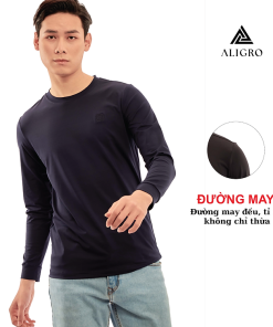 Áo thun nam dài tay Aligro màu navy co giãn 4 chiều chất thun cao cấp ALGAPD059
