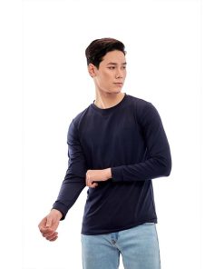 Áo thun nam dài tay Aligro màu navy co giãn 4 chiều chất thun cao cấp ALGAPD059