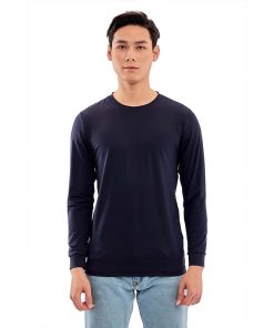 Áo thun nam dài tay Aligro màu navy co giãn 4 chiều chất thun cao cấp ALGAPD059