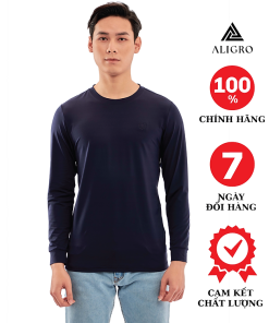 Áo thun nam dài tay Aligro màu navy co giãn 4 chiều chất thun cao cấp ALGAPD059