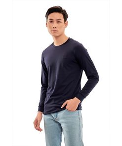 Áo thun nam dài tay Aligro màu navy co giãn 4 chiều chất thun cao cấp ALGAPD059