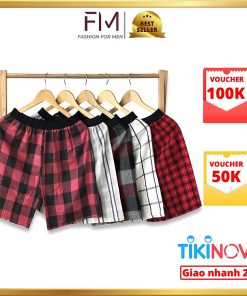 Bộ 4 quần đùi nam, quần short mặc nhà kate caro nhiều màu , mềm mịn - FORMEN SHOP- FMTT002