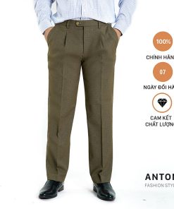 Quần Âu Nam Công Sở Thương Hiệu Anton Cao Cấp Xếp ly, Chỉnh Cạp Màu Nâu- QA102