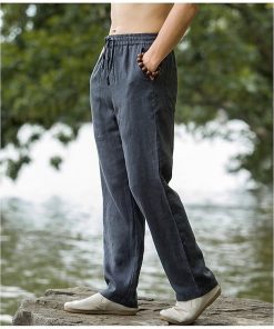 Quần dài nam dây rút eo chất linen dáng suông, dày dặn đứng form, không bai nhão xù lông Qd10