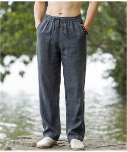 Quần dài nam dây rút eo chất linen dáng suông, dày dặn đứng form, không bai nhão xù lông Qd10