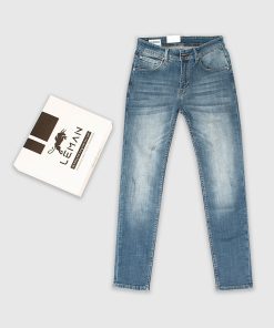 Quần Jean nam Leman xanh mài xước trơn JD15 - Slim Form Tôn Dáng