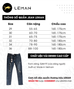 Quần Jean nam Leman xanh rách JD06 - Slim Form