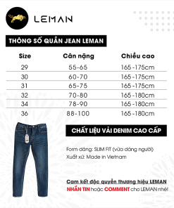 Quần Jean nam Leman xanh trơn JD03 - Slim Form