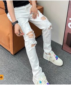 Quần jean nam, quần bò nam chất jean dày dặn phối họa tiết rách gối thương hiệu Chandi JD58