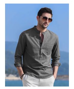 Sơ mi nam dáng đẹp basic trơn cổ điển, áo sơ mi cổ tàu công sở