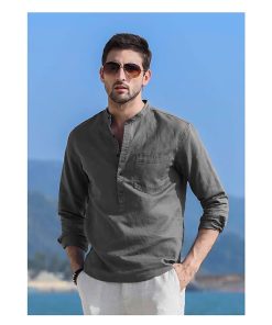 Sơ mi nam dáng đẹp basic trơn cổ điển, áo sơ mi cổ tàu công sở