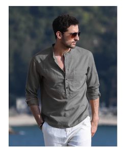 Sơ mi nam dáng đẹp basic trơn cổ điển, áo sơ mi cổ tàu công sở